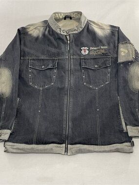 VTG Y2K Davoucci Gray Denim Jean Jacket Trucker Full zip Heavyweight Men’s ~XXL
